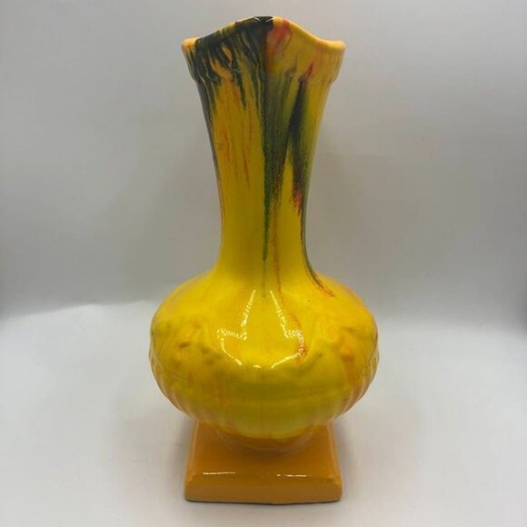 Vintage Yellow Ceramic Pottery Decorative Only Pitcher Drip Design Tabletop - Picture 5 of 12